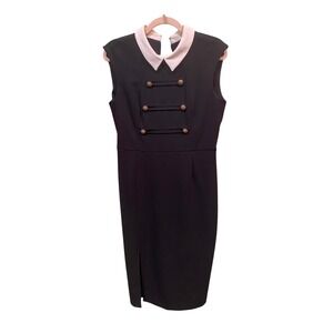 Ivanka Trump Black Dress White Peter Pan Collar Military Button Size 8 corporate